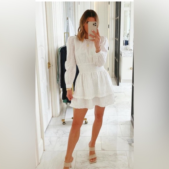 Splendid White Long Sleeve Eyelet Dress - Picture 1 of 8